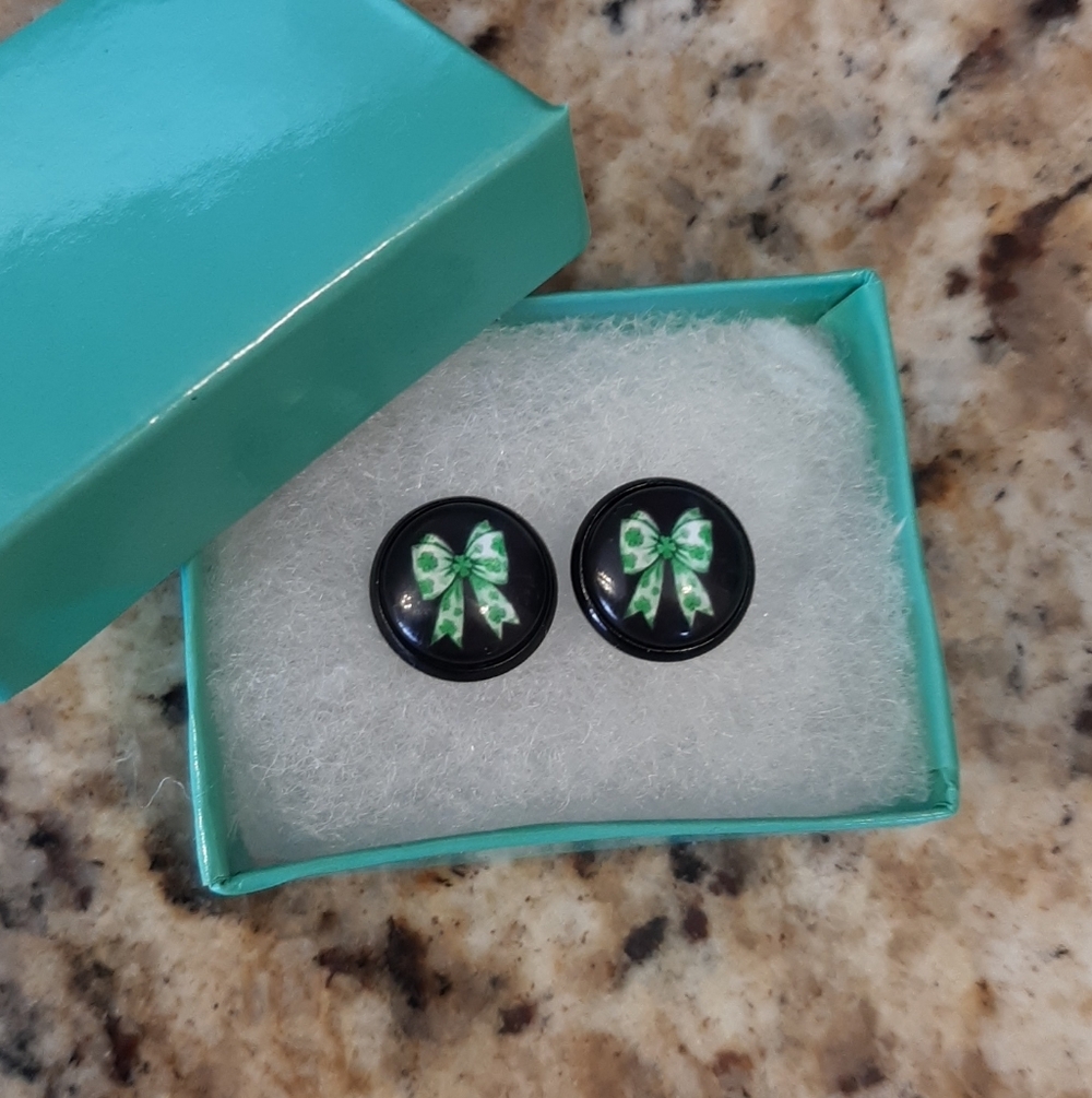 Green Bow Earrings